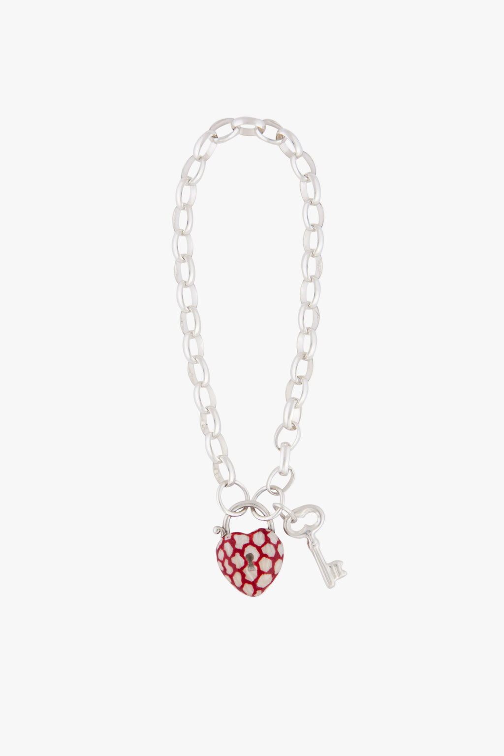 Sterling Silver Heart Patterned with Bracelet and Key