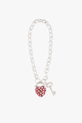 Sterling Silver Heart Patterned with Bracelet and Key