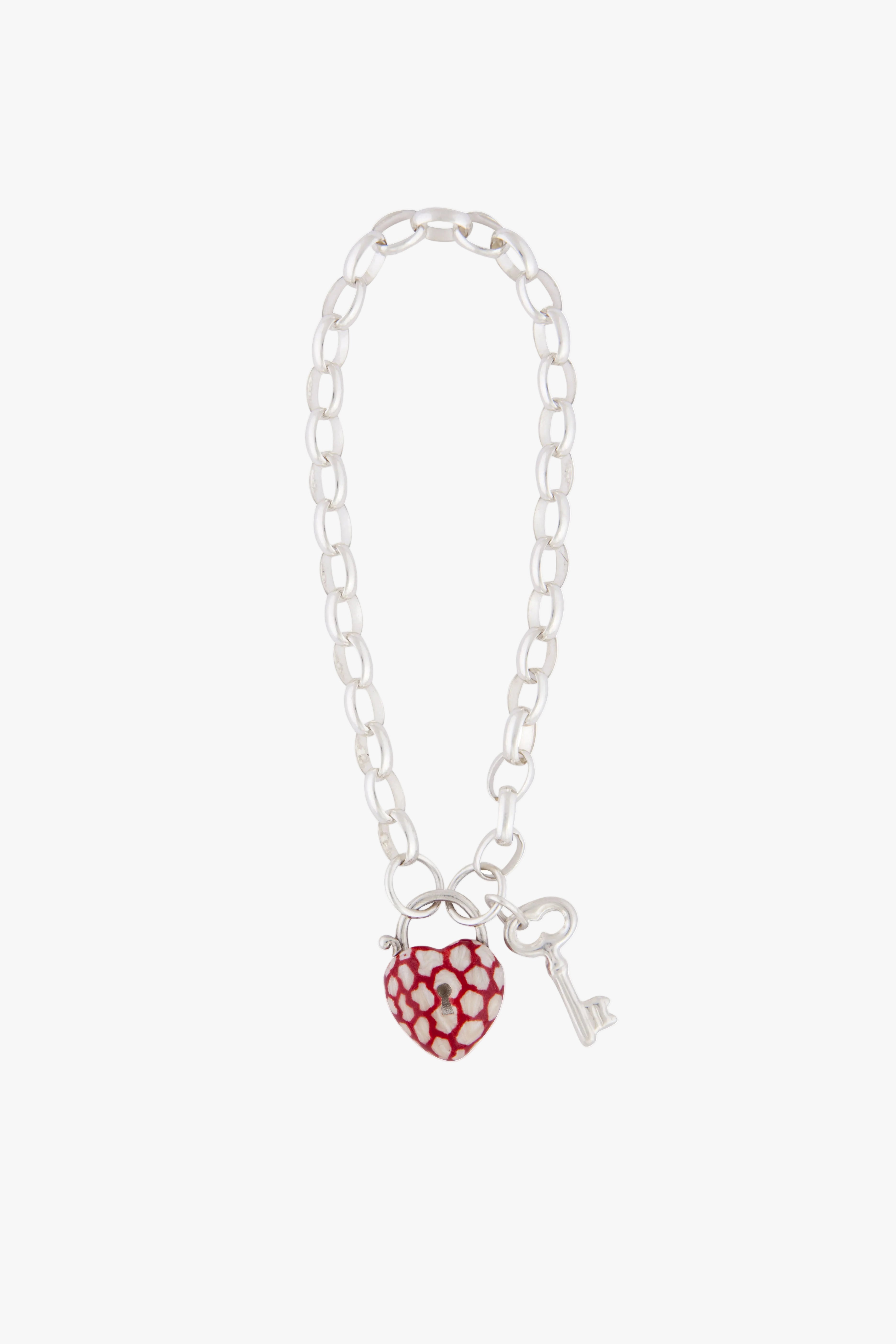Sterling Silver Heart Patterned with Bracelet and Key