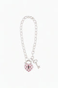 Sterling Silver Heart Patterned with Bracelet and Key