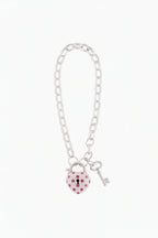 Sterling Silver Heart Patterned with Bracelet and Key